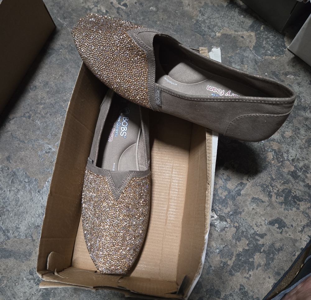 Skechers Bobs Glitter Slip-On Memory Foam Flats